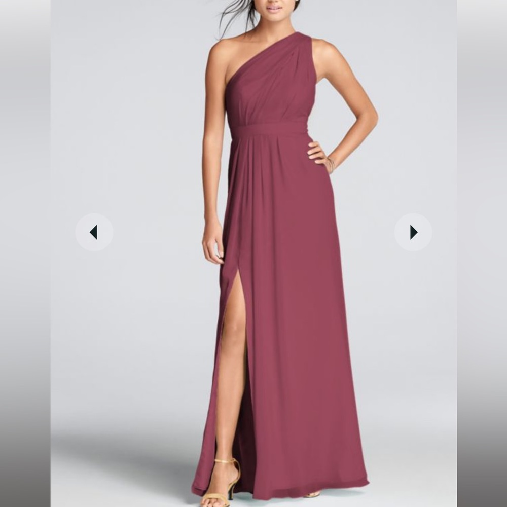 NEW Davids Bridal Chianti Long One Shoulder Crinkle Chiffon Dress 16
